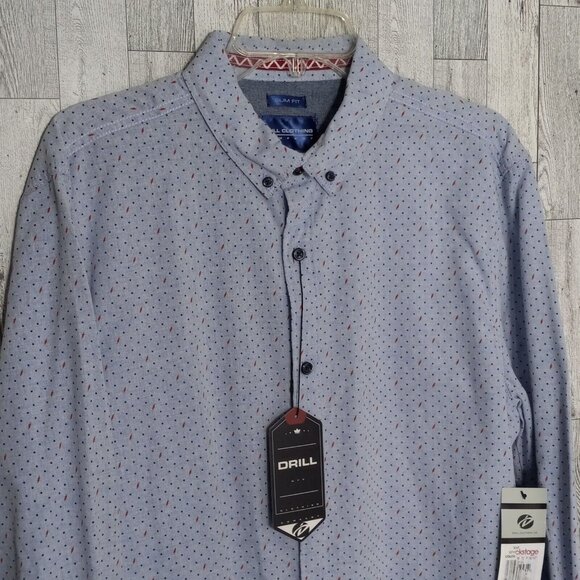 Drill Clothing Shirt Men's Large Company Button Down Slim Fit Peached Poplin - Picture 3 of 15